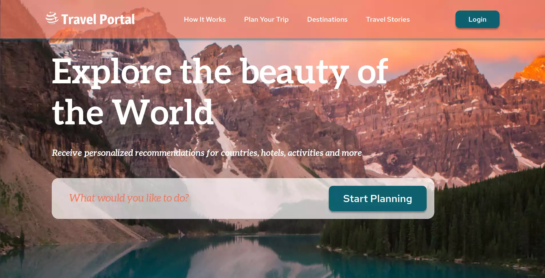 screenshot of travel portal site